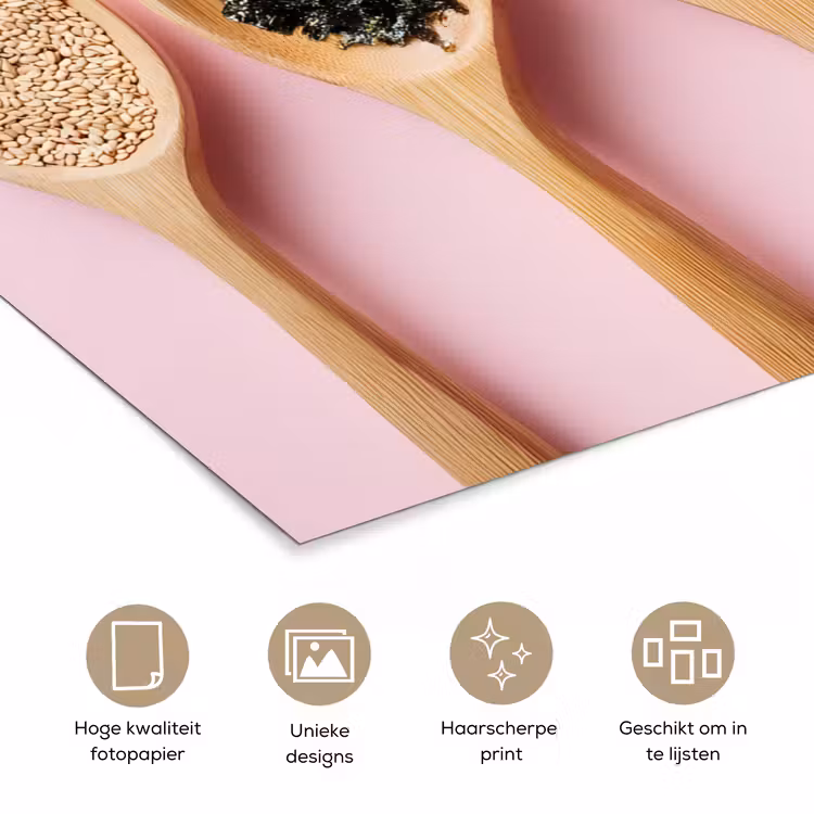Ingrediënten - Lepels - Hout - Roze poster papier klein -closeup_NL