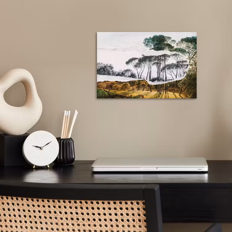 Italiaans landschap parasoldennen - Kunst - Hendrik Voogd - Schilderij - Zwart wit - Oude meesters poster papier klein -sfeer1
