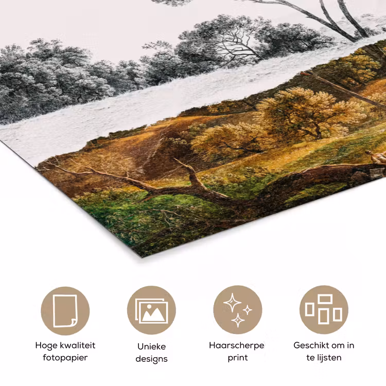 Italiaans landschap parasoldennen - Kunst - Hendrik Voogd - Schilderij - Zwart wit - Oude meesters poster papier klein -closeup_NL