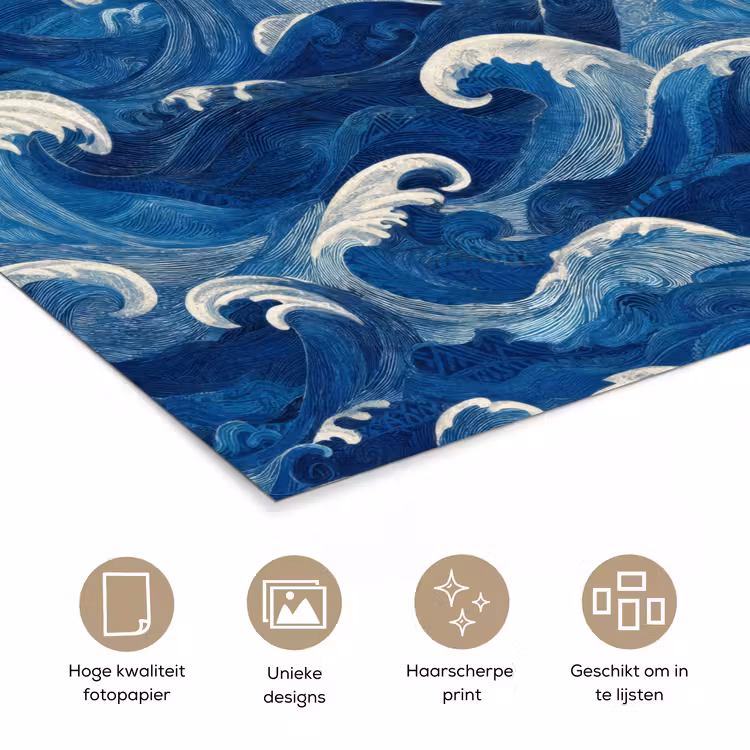 Japans - Oceaan - Golven - Blauw poster papier klein 62 -closeup_NL
