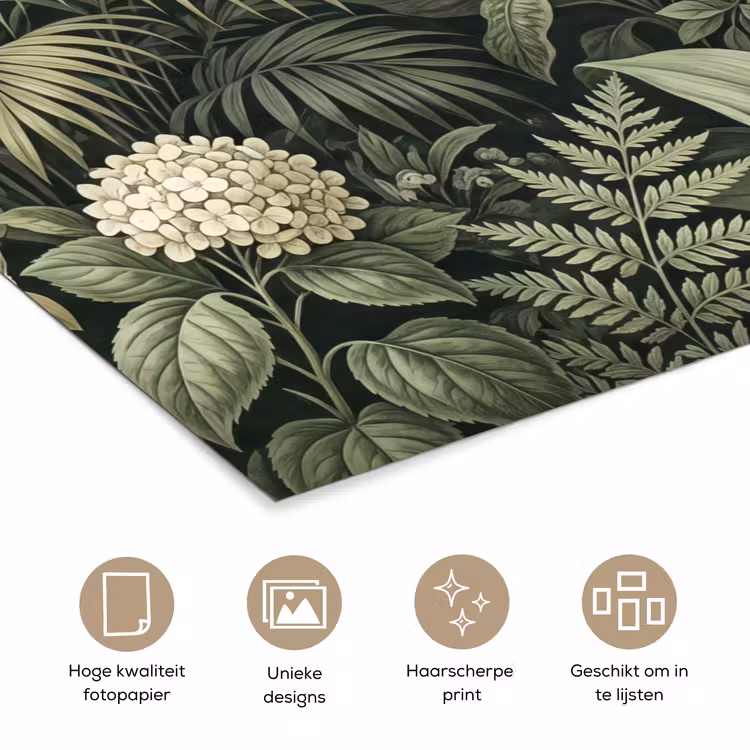 Jungle - Bladeren - Botanisch - Groen poster papier klein -closeup_NL