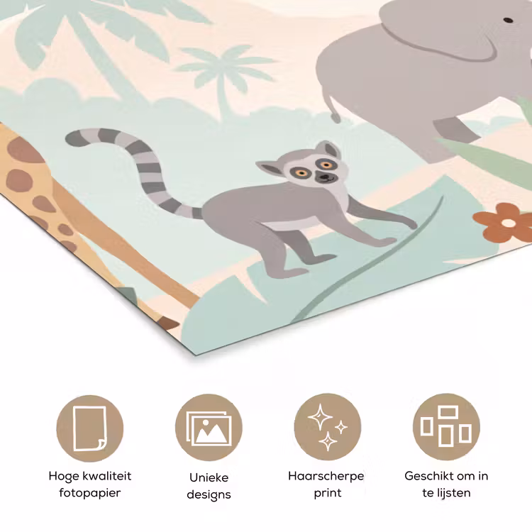 Jungle - Dieren - Groen poster papier klein -closeup_NL