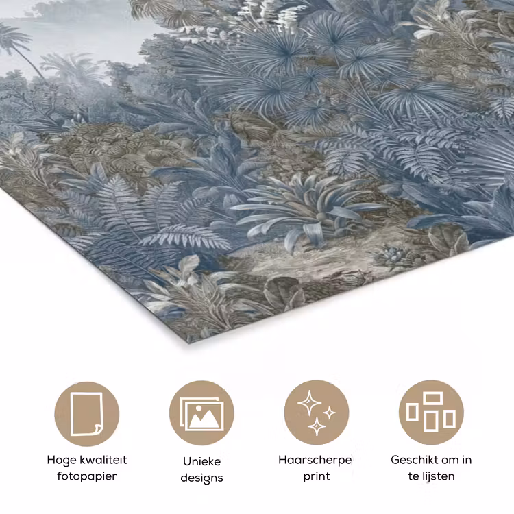 Jungle - Landschap - Blauw poster papier klein -closeup_NL