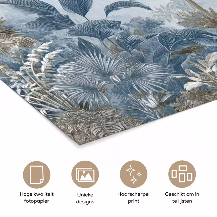 Jungle - Modern - Blauw - Groen poster papier klein -closeup_NL