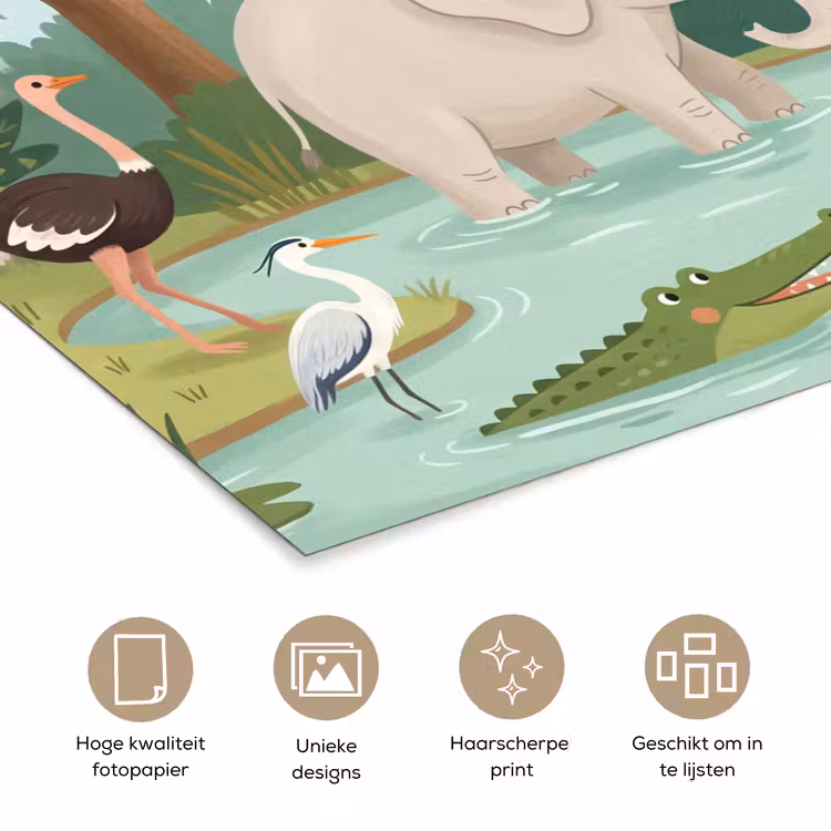 Jungle - Oase - Dieren - Kleurrijk poster papier klein -closeup_NL