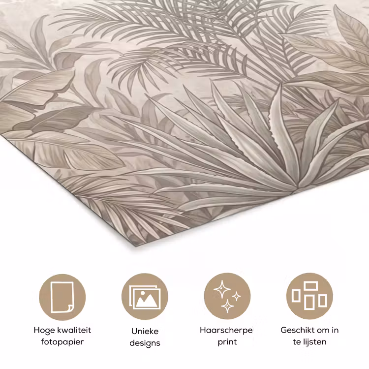 Jungle - Tropisch - Natuur -Vintage - Beige poster papier klein -closeup_NL