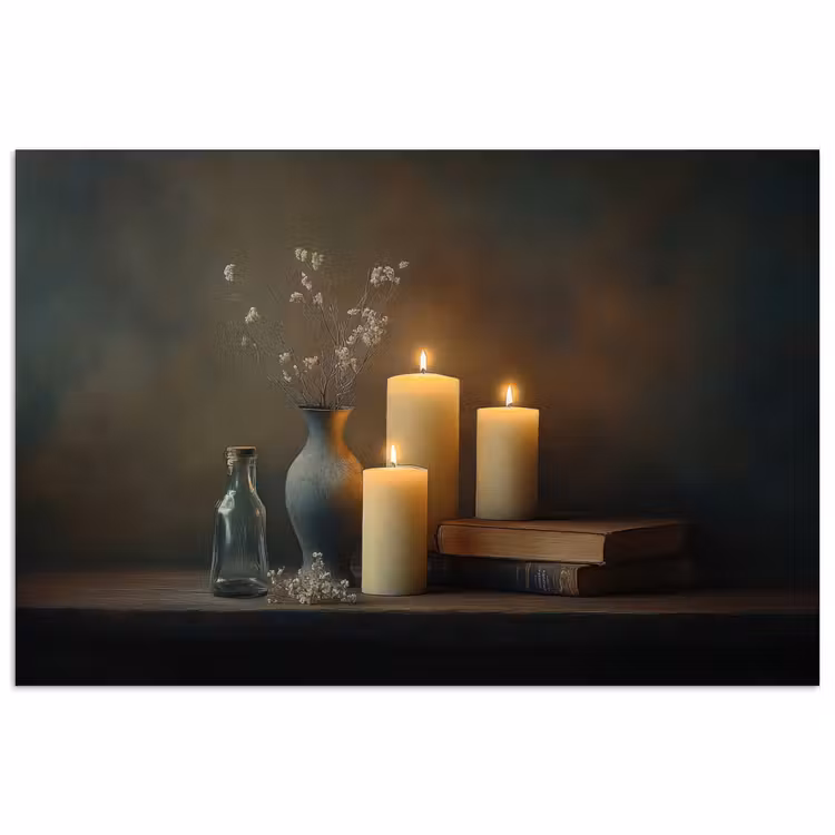 Kaarsen - Stilleven - Rustiek - Boeken poster papier klein -3d