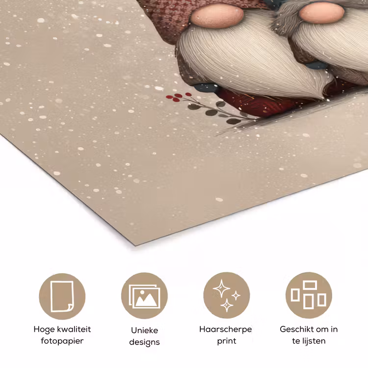 Kabouters - Kerst - Sneeuw - Puntmutsen poster papier klein -closeup_NL