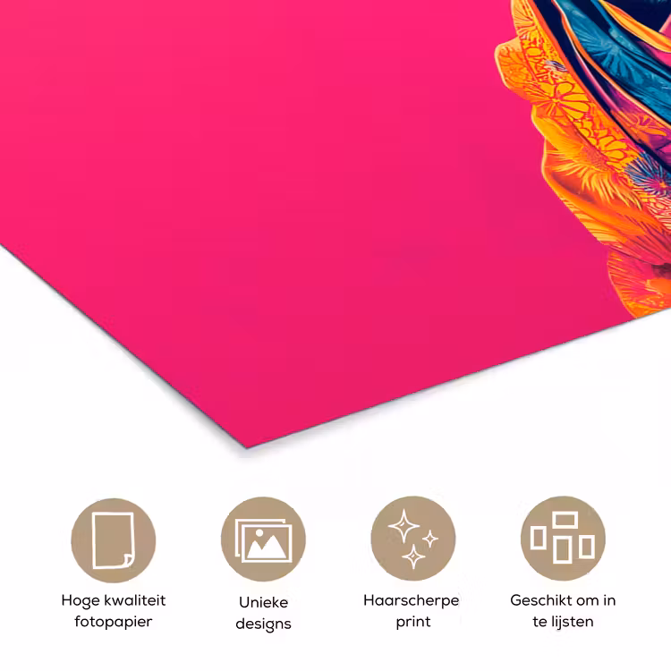 Kameel - Bloemen - Kimono - Waaiers poster papier klein -closeup_NL