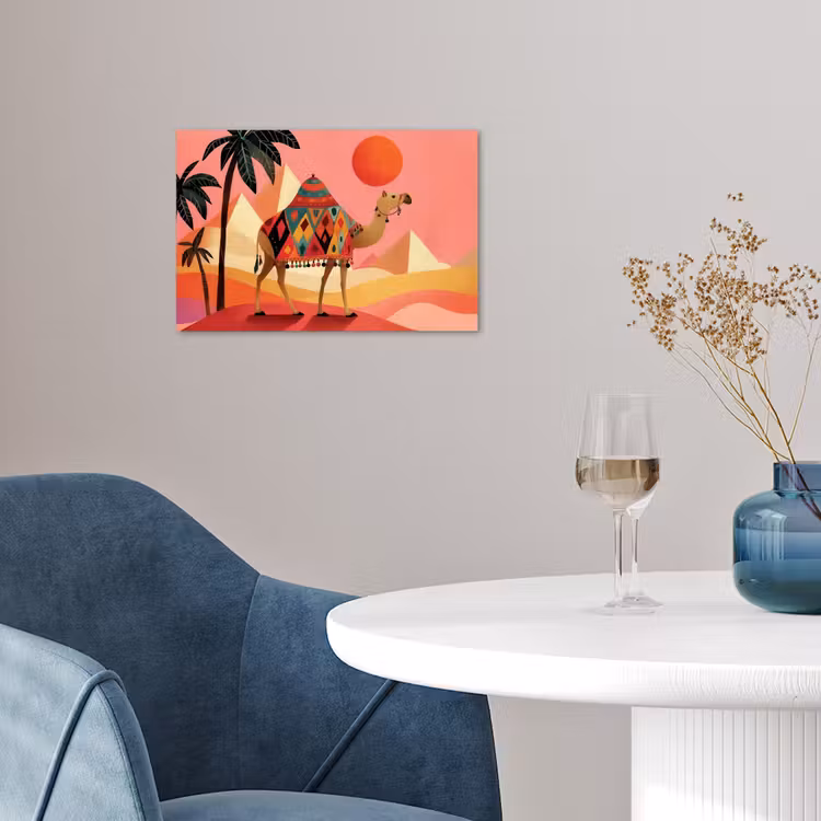 Kameel - Pyramides - Rode zon poster papier klein -sfeer3