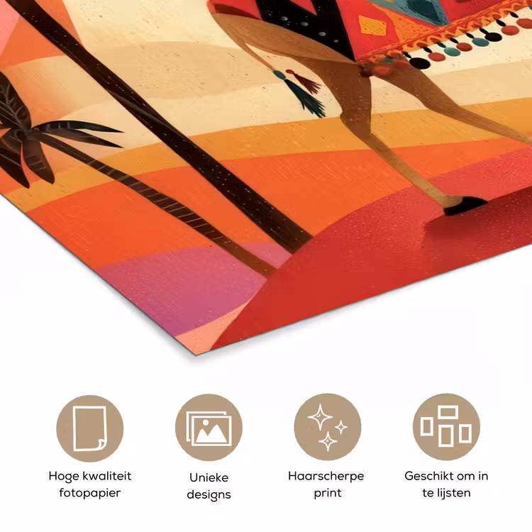 Kameel - Pyramides - Rode zon poster papier klein -closeup_NL