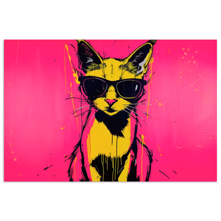 Kat - Art - Zonnebril - Roze poster papier klein -3d