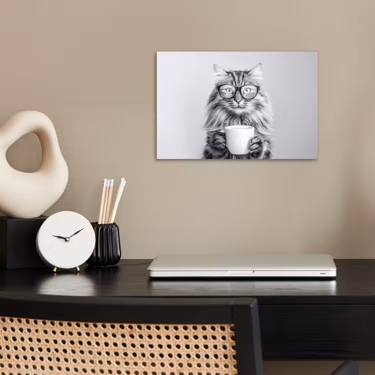 Kat - Bril - Mok - Pluizig poster papier klein -sfeer1