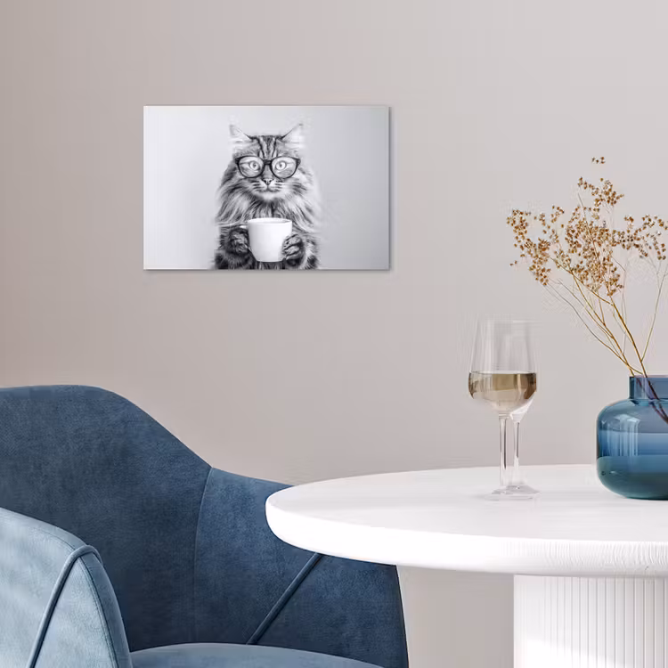 Kat - Bril - Mok - Pluizig poster papier klein -sfeer3