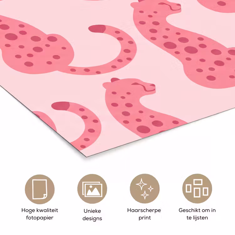 Kat - Gevlekt - Dieren - Patroon - Roze poster papier klein -closeup_NL