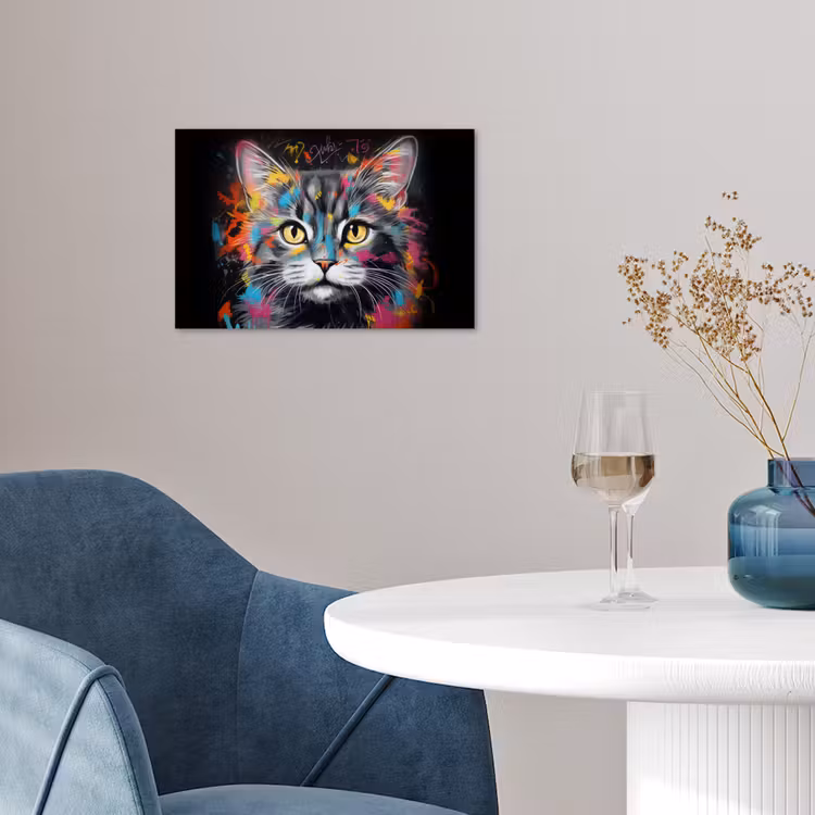Kat - Graffiti - Dieren - Kleuren - Grijs poster papier klein -sfeer3