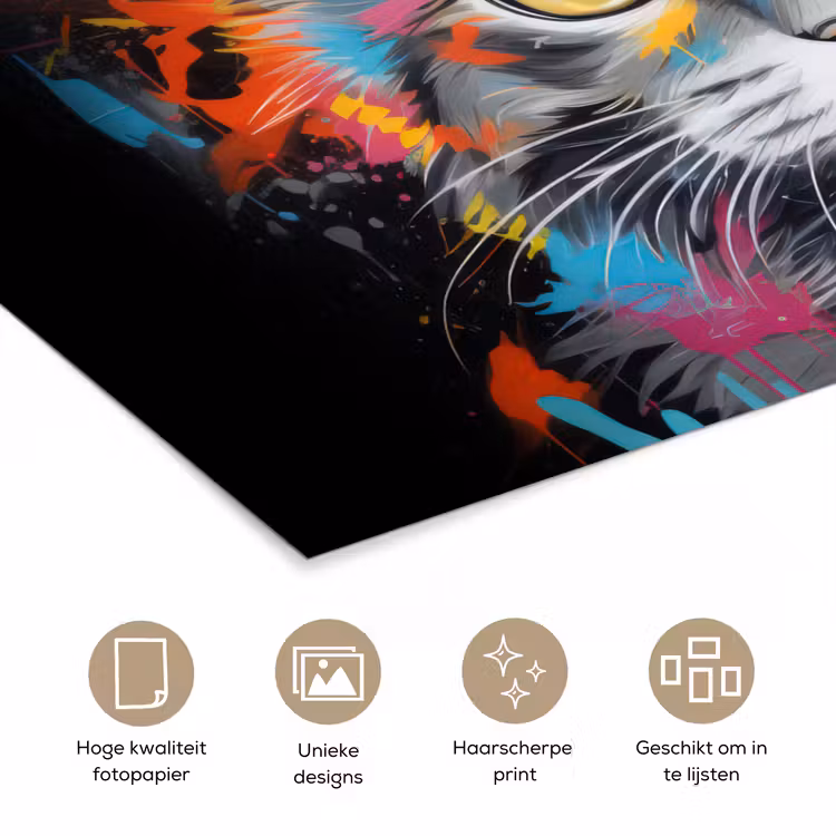 Kat - Graffiti - Dieren - Kleuren - Grijs poster papier klein -closeup_NL