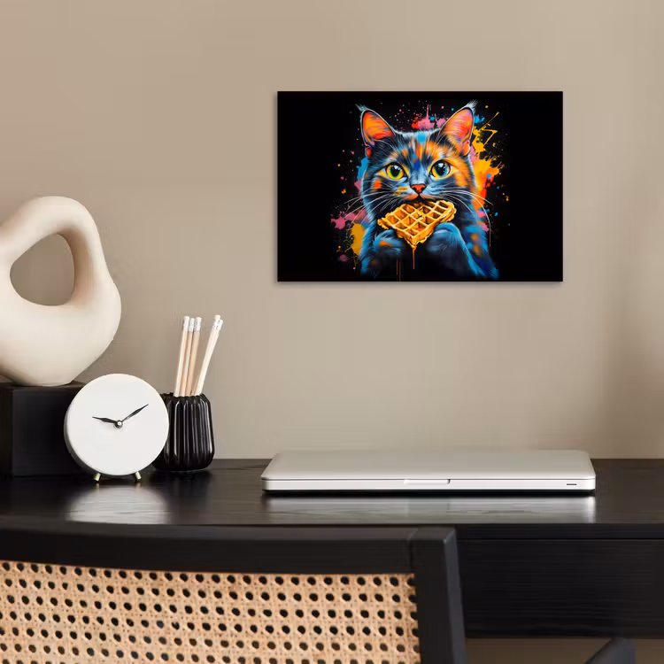 Kat - Graffiti - Kleurrijk - Wafel - Eten poster papier klein -sfeer1