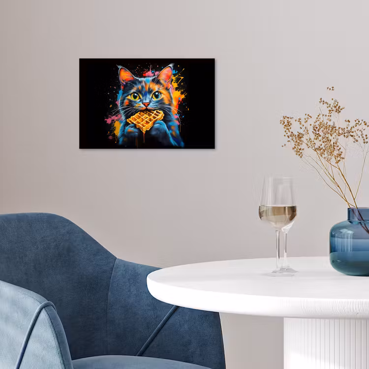 Kat - Graffiti - Kleurrijk - Wafel - Eten poster papier klein -sfeer3