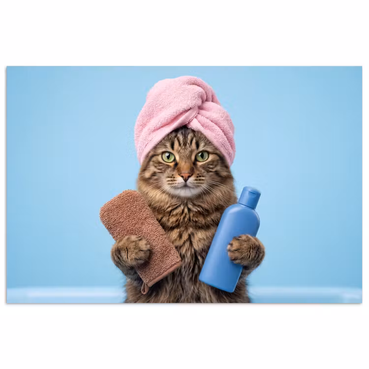 Kat - Handdoek - Washand - Zeep poster papier klein -3d