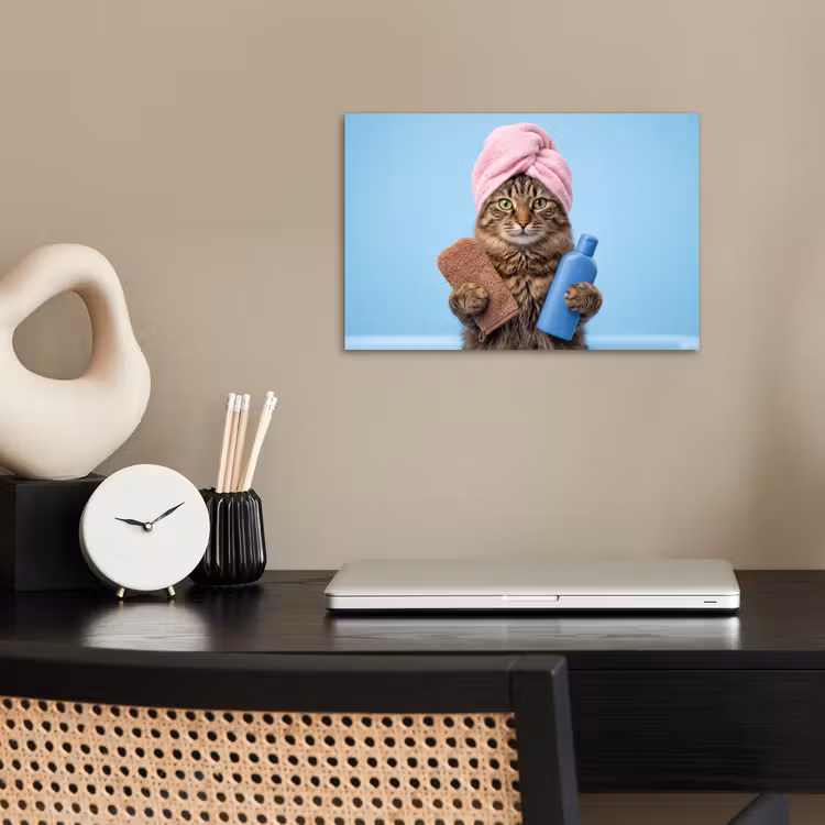 Kat - Handdoek - Washand - Zeep poster papier klein -sfeer1