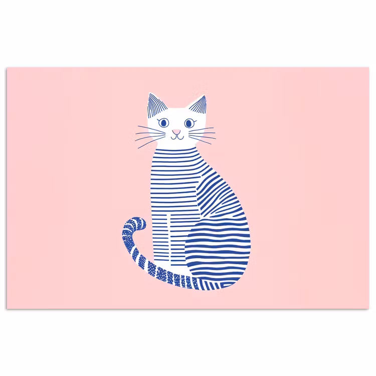 Kat - Illustratie - Minimalistisch - Roze poster papier klein -3d