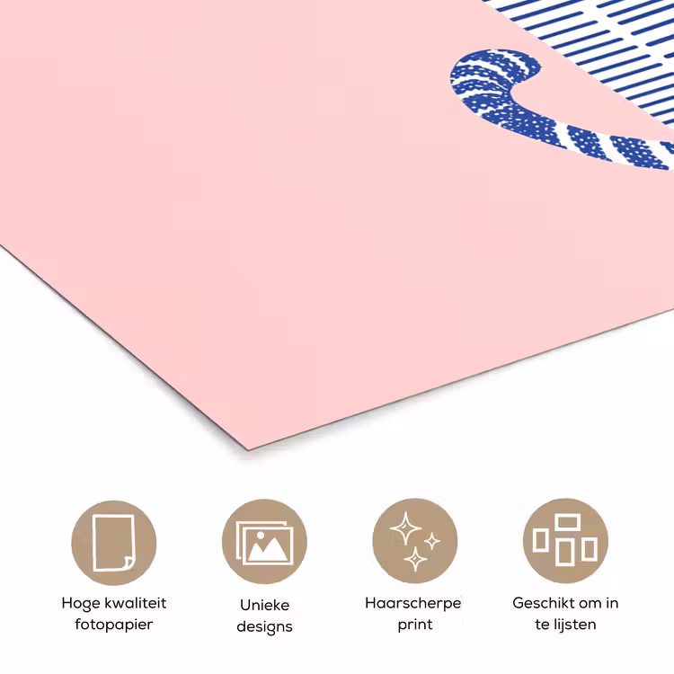 Kat - Illustratie - Minimalistisch - Roze poster papier klein -closeup_NL