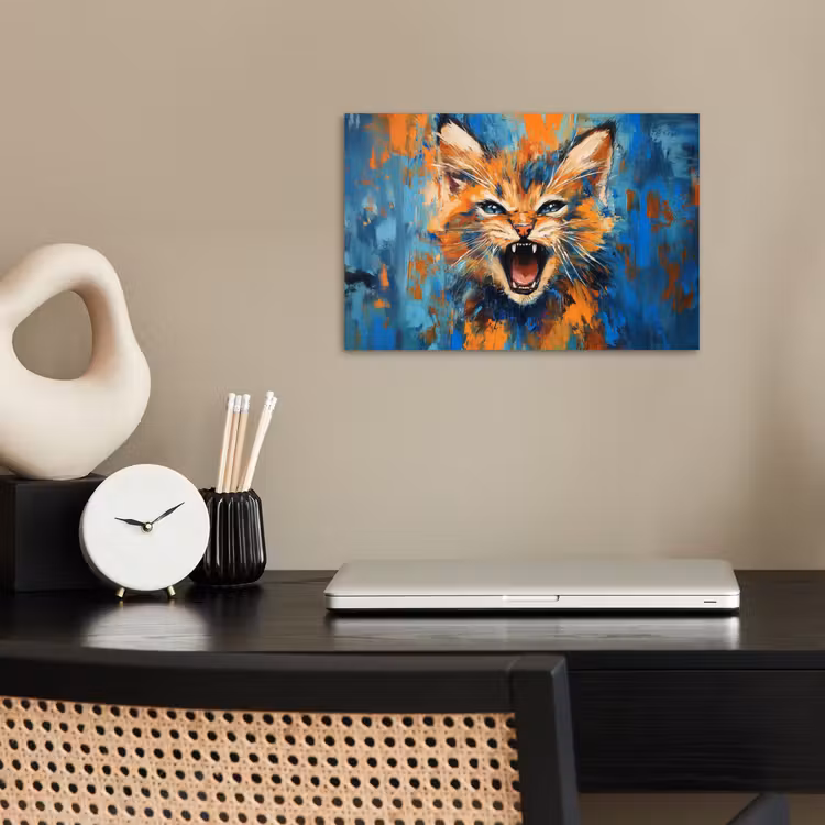 Kat - Kleurrijk - Oranje - Blauw poster papier klein -sfeer1