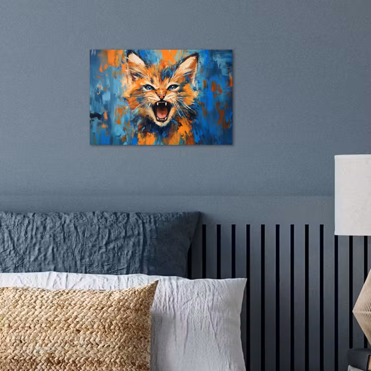 Kat - Kleurrijk - Oranje - Blauw poster papier klein -sfeer2