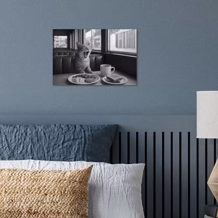 Kat - Koffie - Brood - Zwart poster papier klein -sfeer2