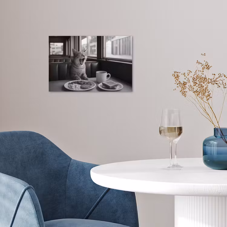 Kat - Koffie - Brood - Zwart poster papier klein -sfeer3