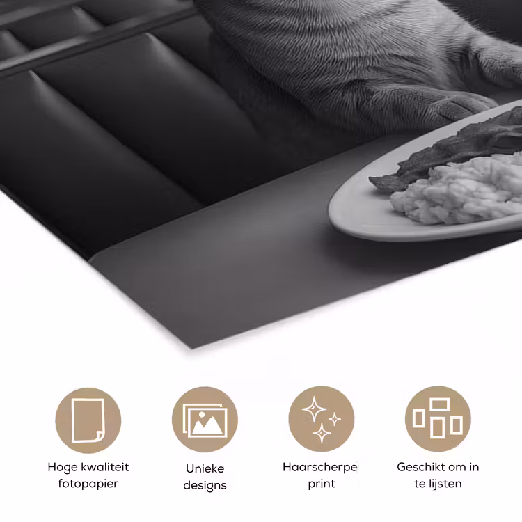 Kat - Koffie - Brood - Zwart poster papier klein -closeup_NL
