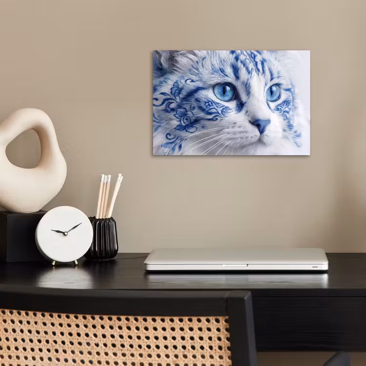 Kat - Patroon - Blauw poster papier klein -sfeer1