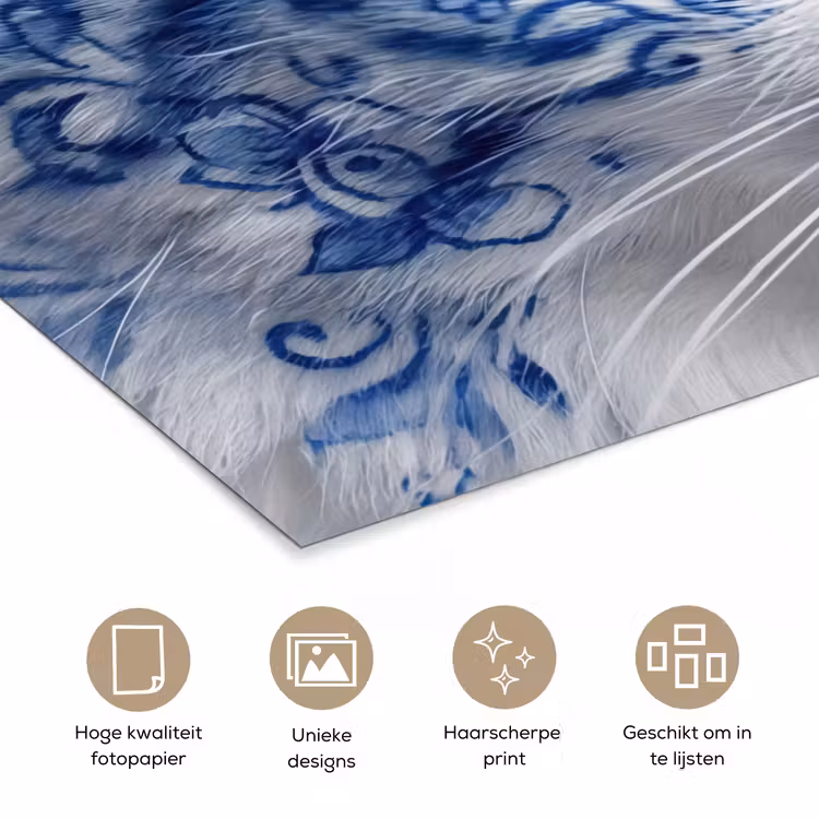 Kat - Patroon - Blauw poster papier klein -closeup_NL