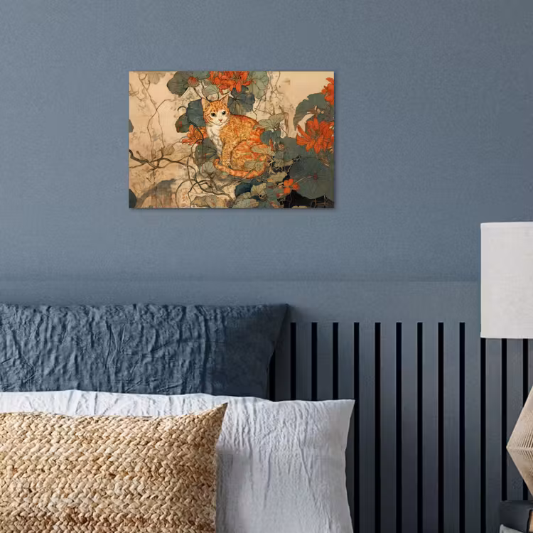 Kat - Sierlijk - Bloemen poster papier klein -sfeer2