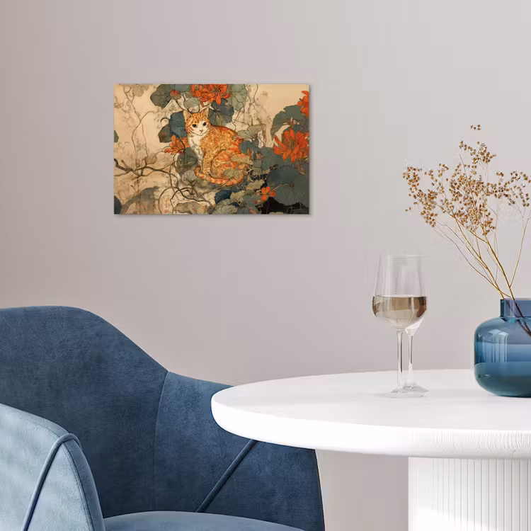 Kat - Sierlijk - Bloemen poster papier klein -sfeer3
