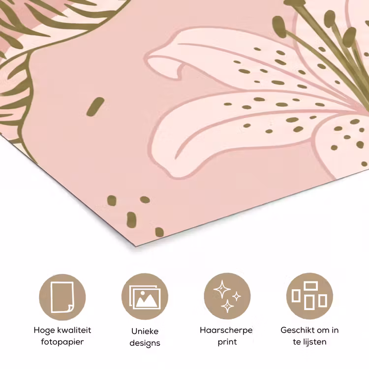 Kat - Springend - Bloemen - Abstract - Roze poster papier klein -closeup_NL
