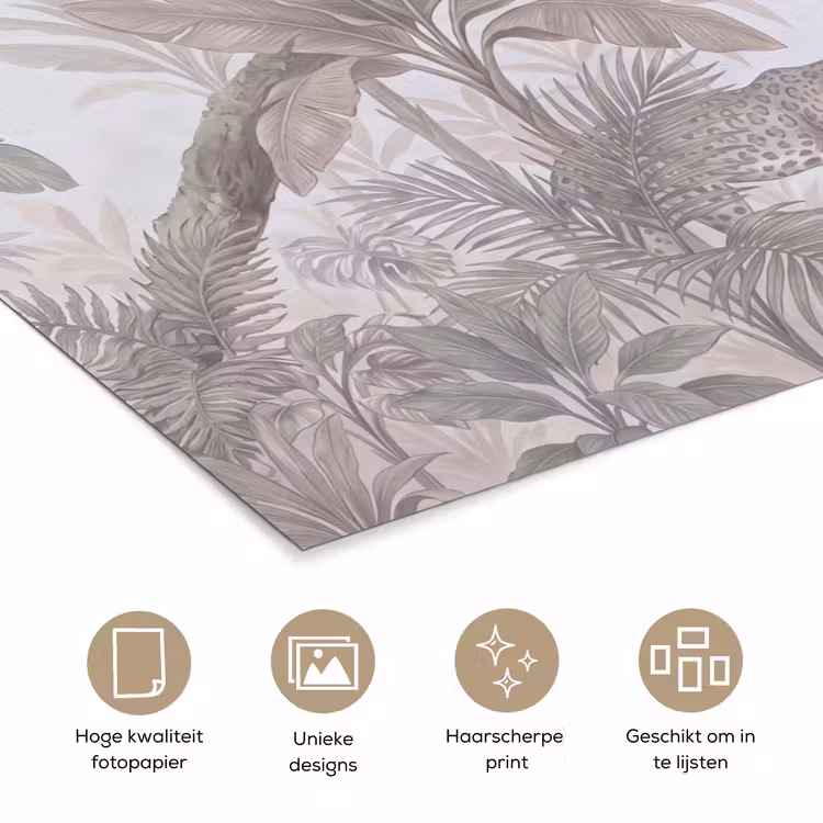 Kat - Vogel - Jungle - Illustratie - Dieren poster papier klein -closeup_NL