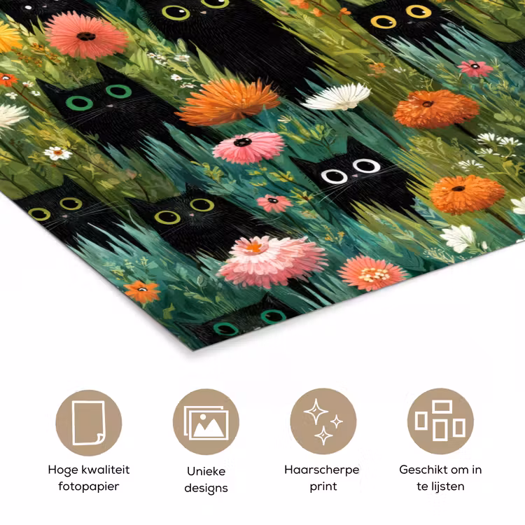 Katten - Bloemen - Kleurrijk poster papier klein 62 -closeup_NL