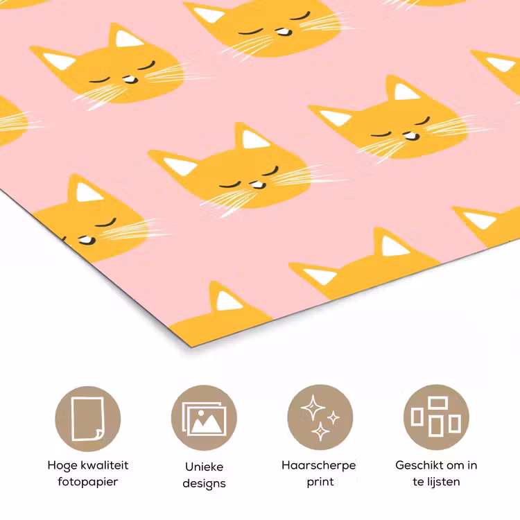 Katten - Patroon - Roze poster papier klein 62 -closeup_NL