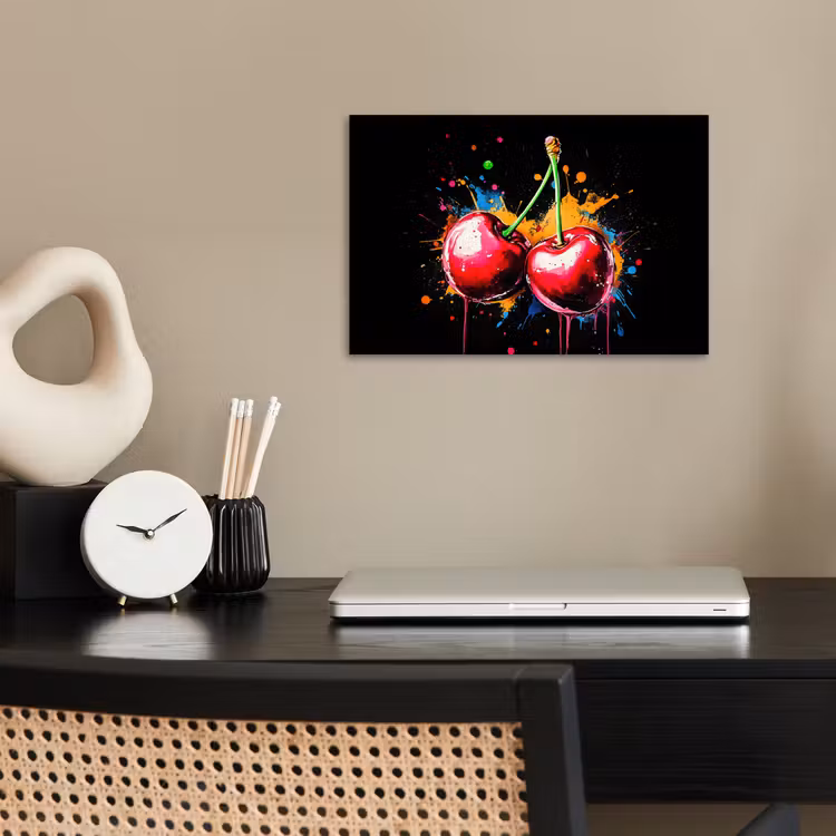 Kersen - Fruit - Graffiti - Verf - Abstract - Modern - Kleurrijk poster papier klein -sfeer1