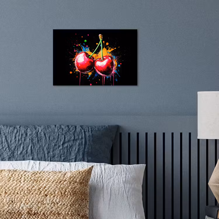 Kersen - Fruit - Graffiti - Verf - Abstract - Modern - Kleurrijk poster papier klein -sfeer2
