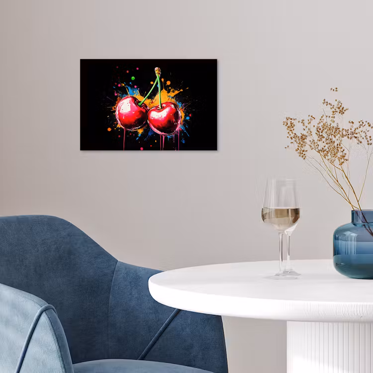 Kersen - Fruit - Graffiti - Verf - Abstract - Modern - Kleurrijk poster papier klein -sfeer3