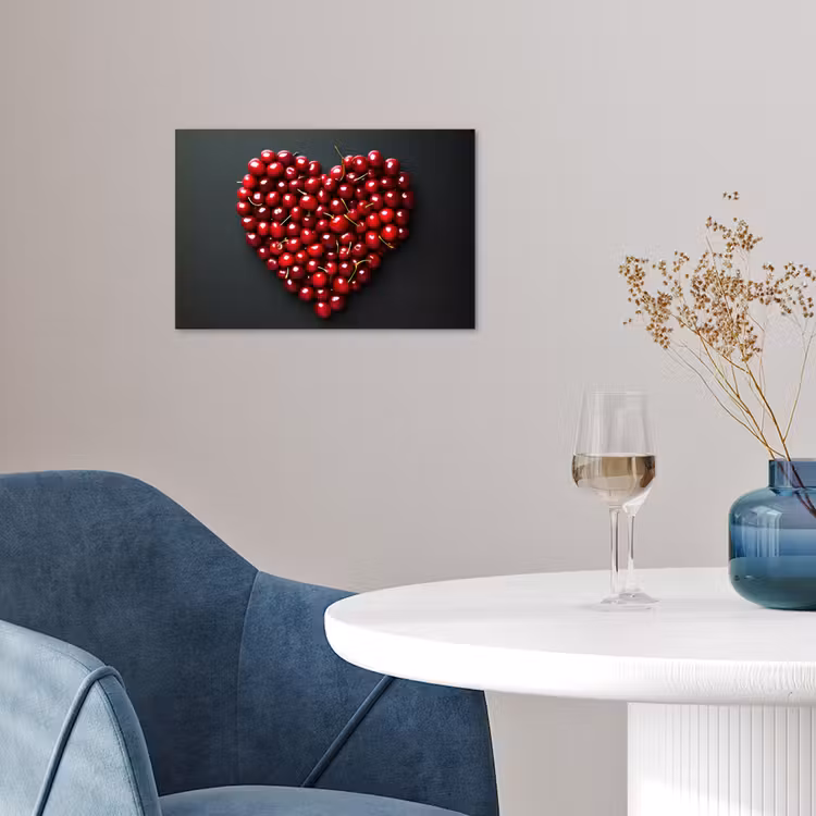 Kersen - Hart - Rood - Zwart poster papier klein -sfeer3