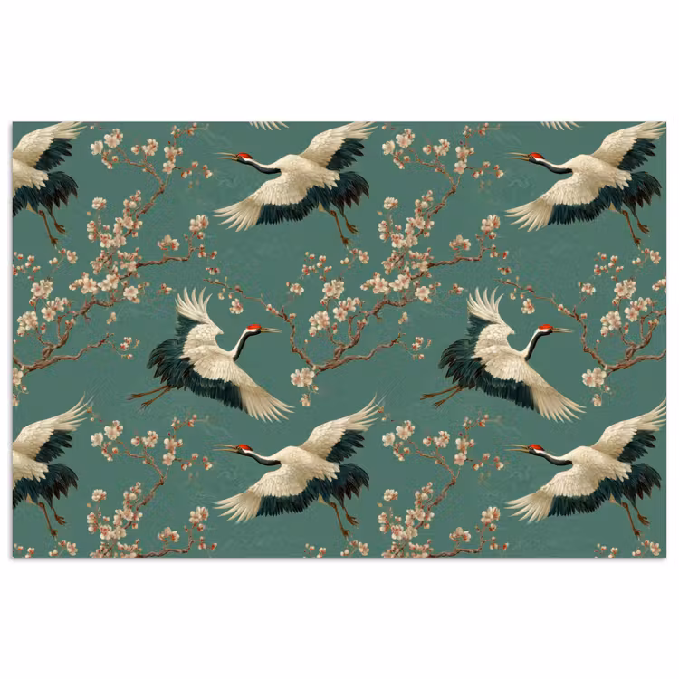 Kersenbloesem - Kraamvogels - Groen poster papier klein 62 -3d
