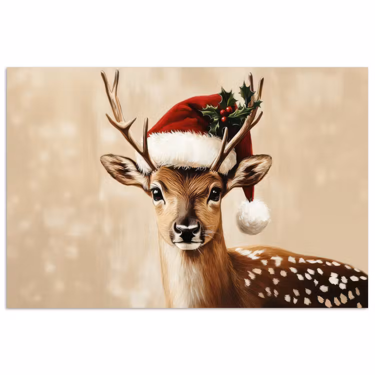 Kerst - Hert - Gewei - Rood poster papier klein -3d