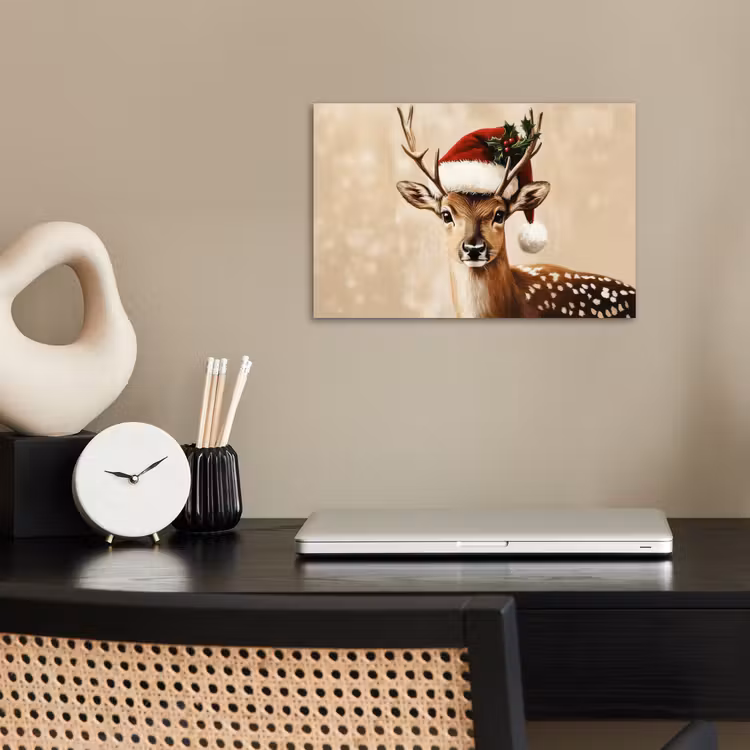 Kerst - Hert - Gewei - Rood poster papier klein -sfeer1