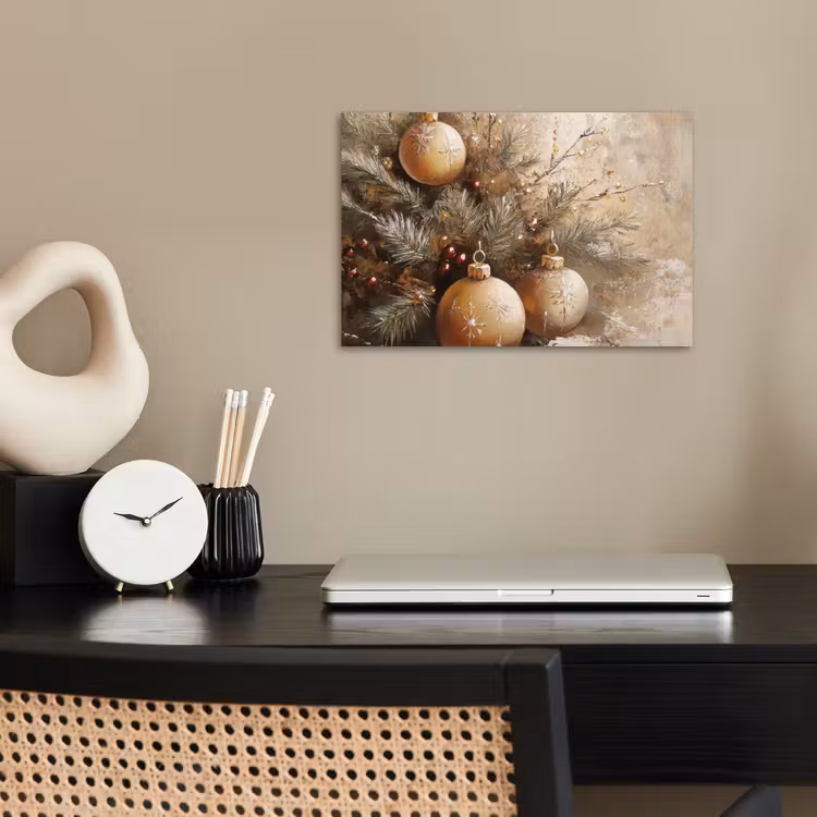 Kerst - Kerstballen - Beige - Goud poster papier klein -sfeer1