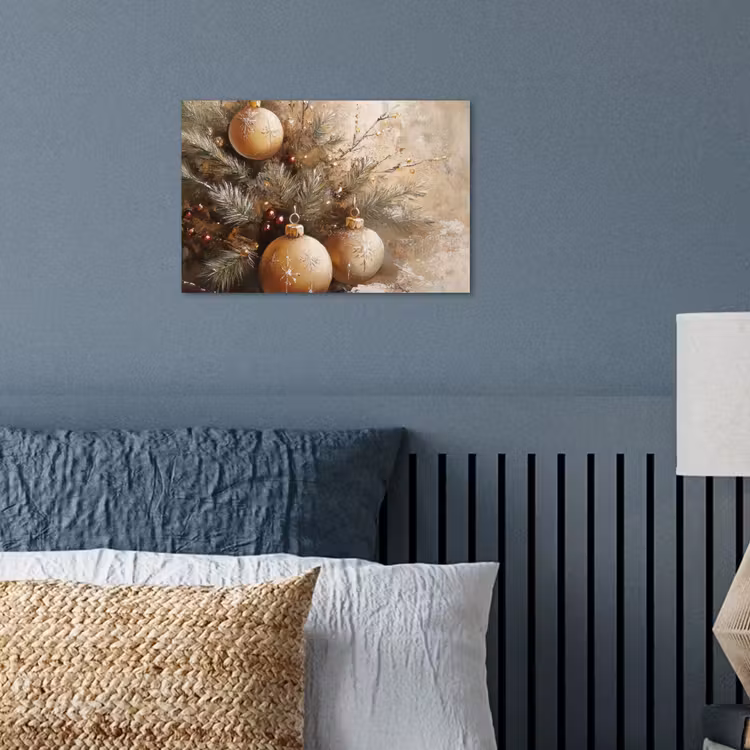 Kerst - Kerstballen - Beige - Goud poster papier klein -sfeer2
