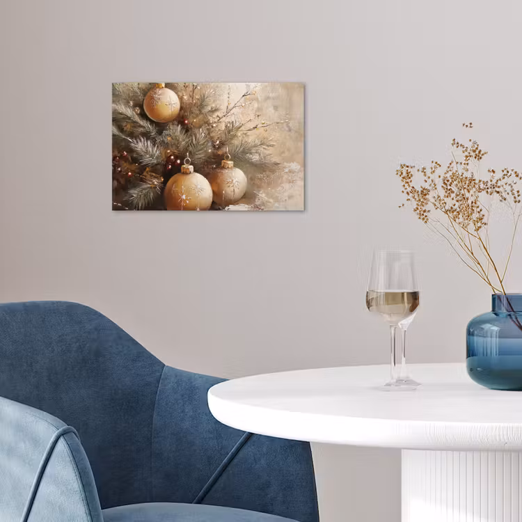 Kerst - Kerstballen - Beige - Goud poster papier klein -sfeer3